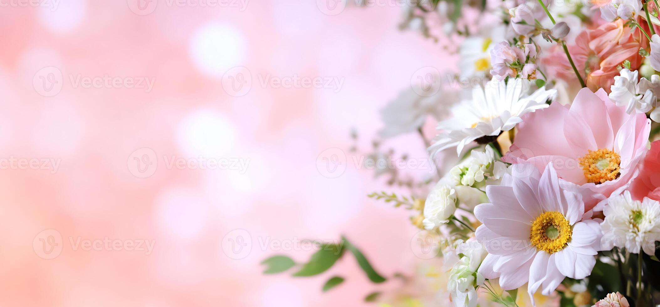 Pastel flower bouquet, soft background, spring. Greeting card design photo