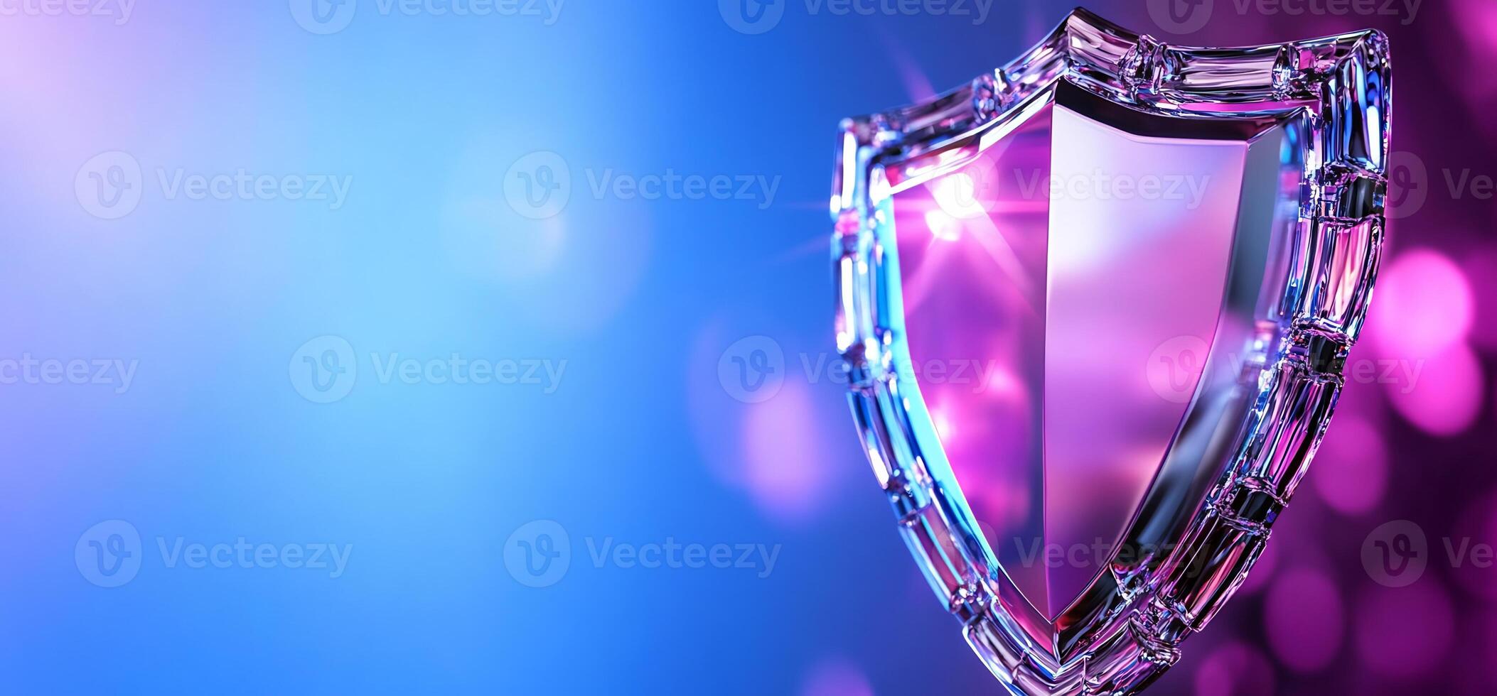Crystal shield, security concept, bokeh background, digital protection photo