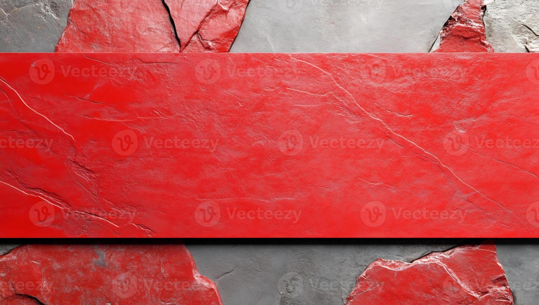 Red stone banner on grey stone background photo