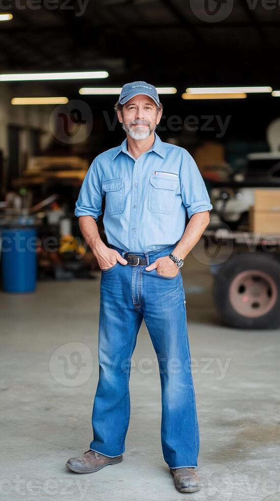 Mechanic smiling in workshop photo