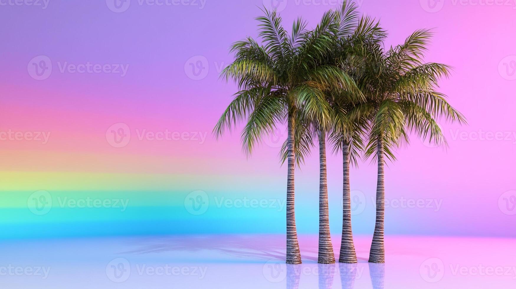 Pastel sunset, palm trees, minimal beach scene, vacation poster photo