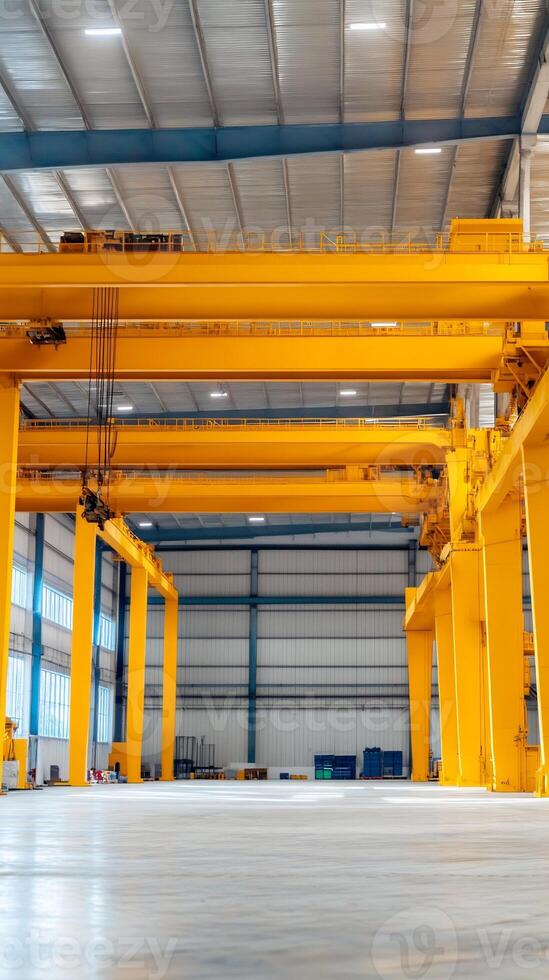 Large yellow crane in a warehouse photo