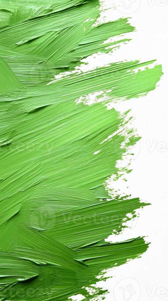 Green paint texture, brushstrokes, abstract art, white background, design element photo