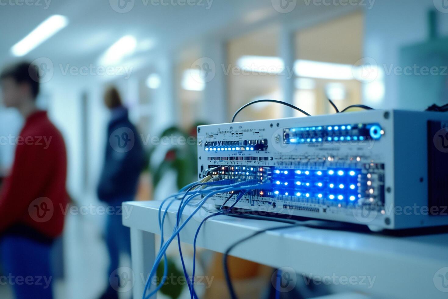 Network equipment in office, blurred background photo