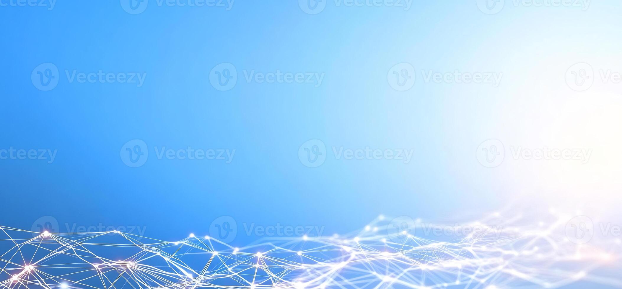 Abstract network connection, digital landscape, bright blue background, technology concept photo