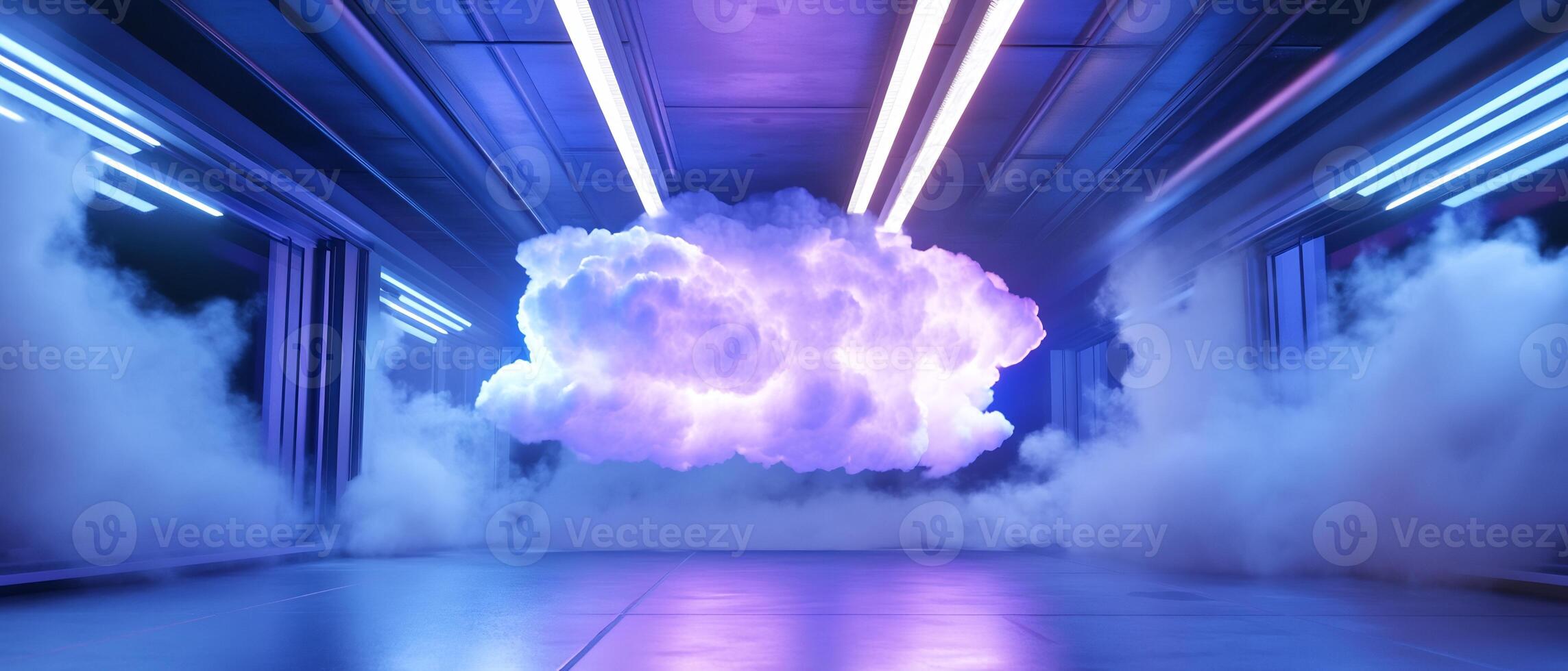 Clouds in the dark with neon lights photo