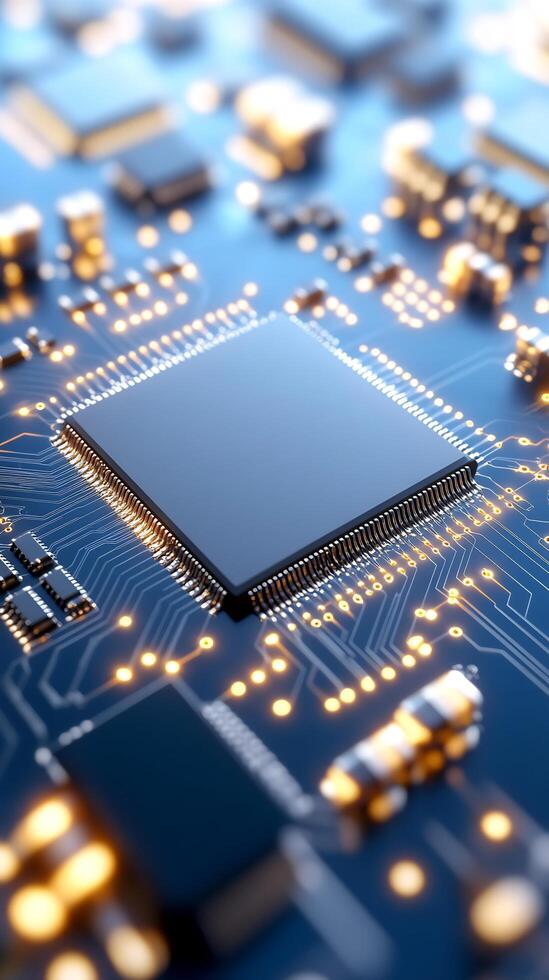 Central processing unit, circuit board, technology, glowing connections, digital future, tech illustration photo