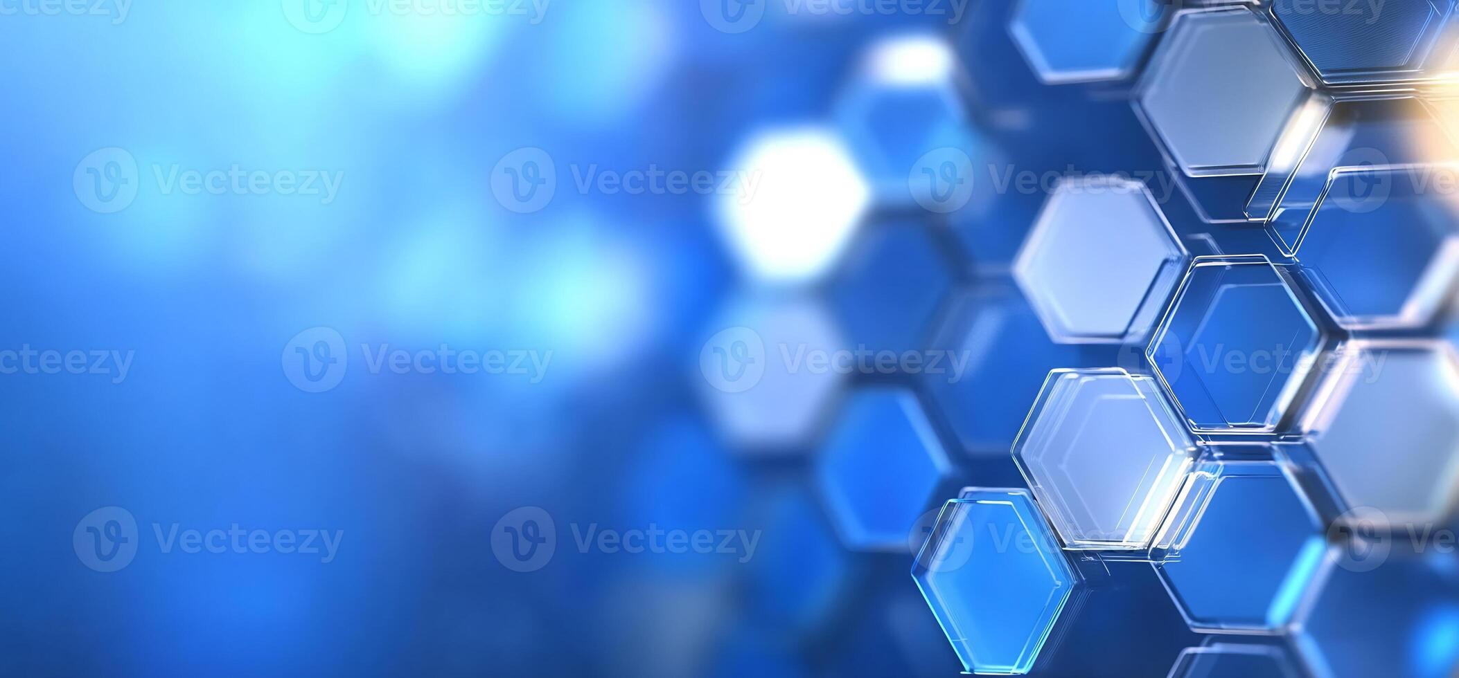 Abstract blue hexagons, technology background. Website banner photo