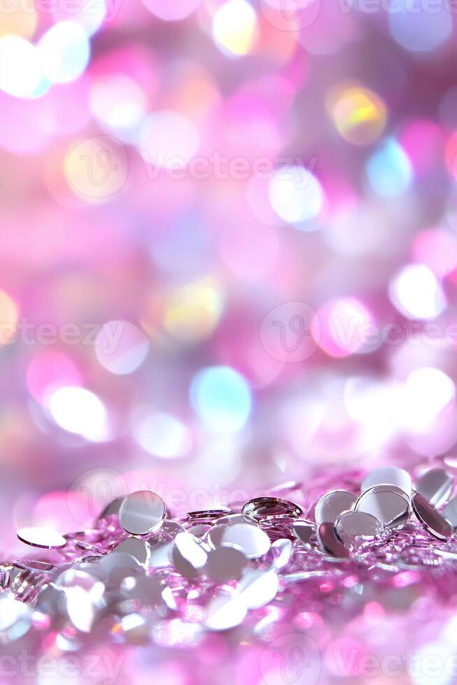 A close up of a pink glitter background with silver glitter photo