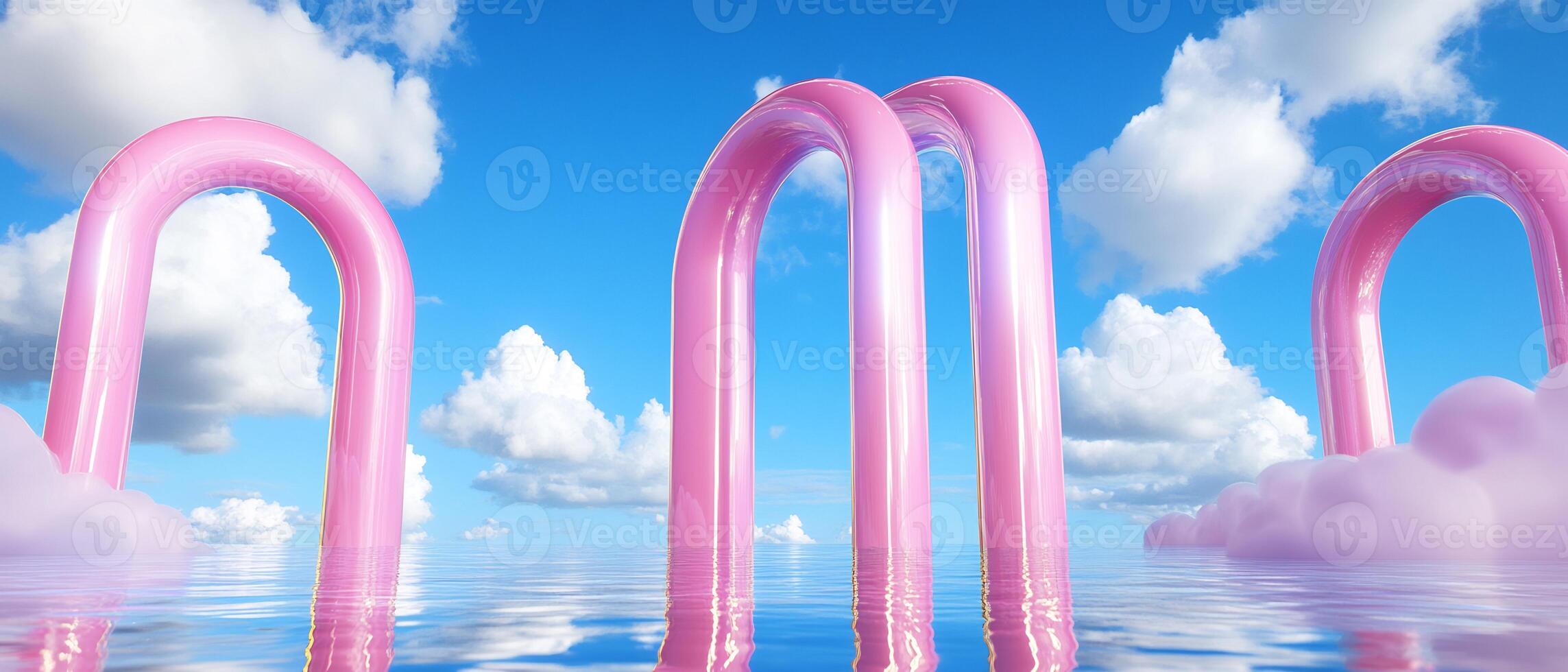 Pink arches in water, clouds, sky. Dreamy backdrop photo