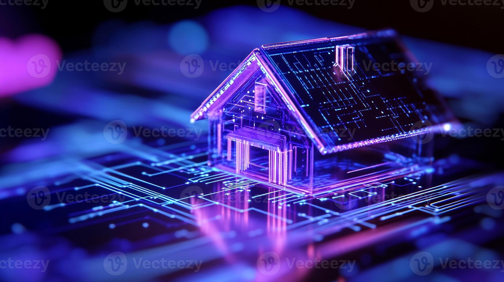 Smart home technology, digital network, future house photo