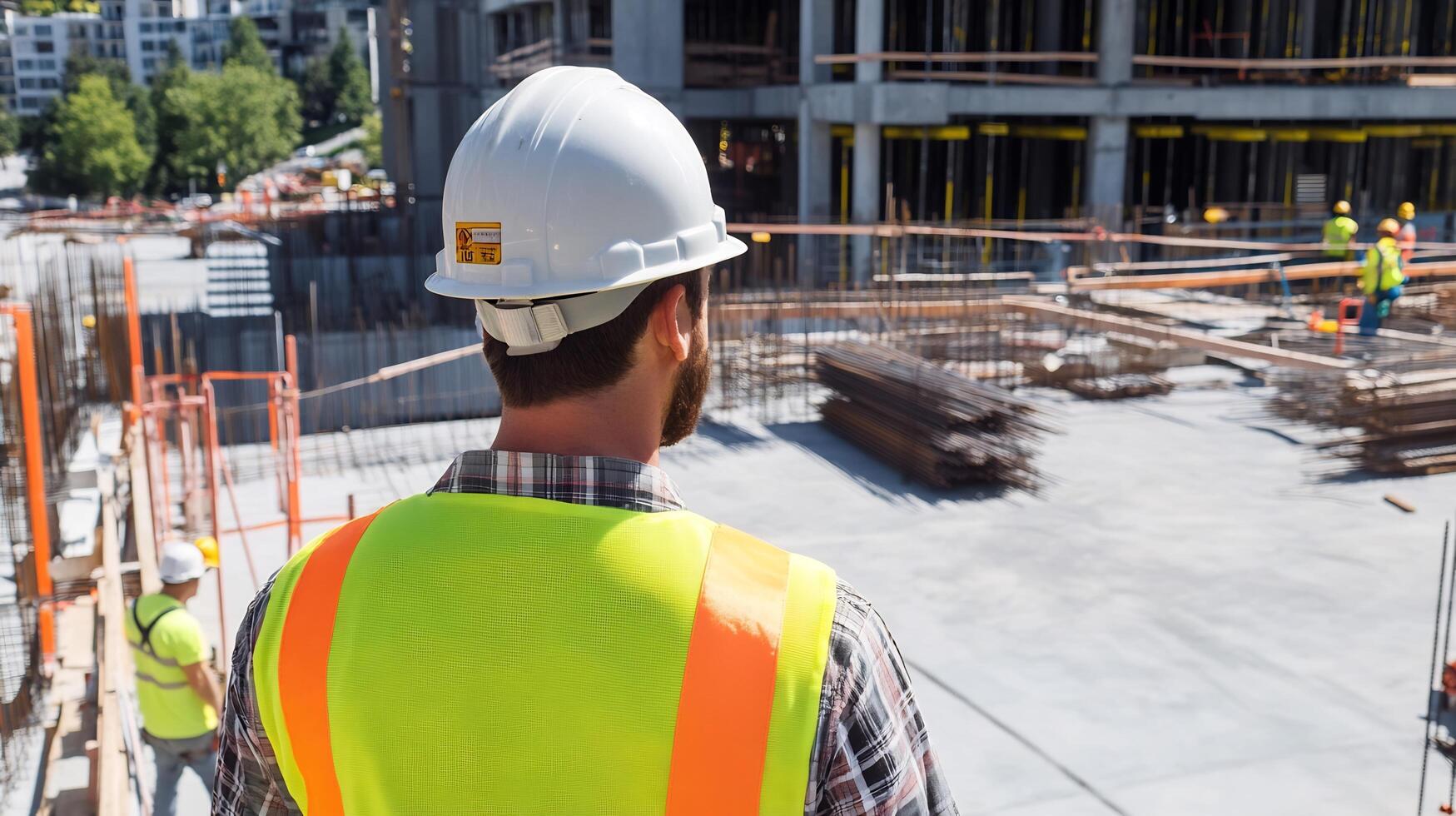 A construction worker is standing on a construction site photo
