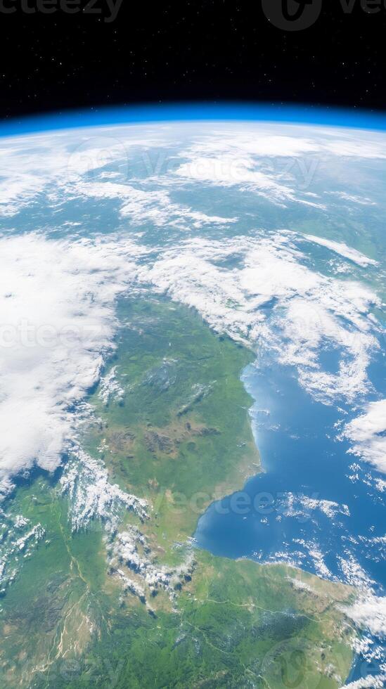 Earth view from space, clouds, land, ocean, atmosphere, background stars, for science use photo