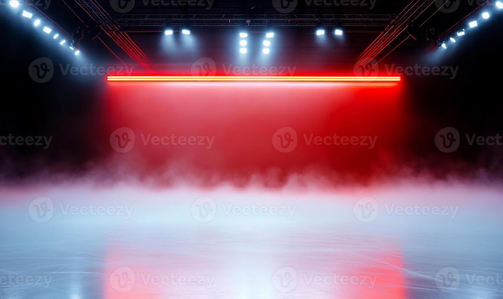 Red stage lights, smoky floor, event backdrop photo