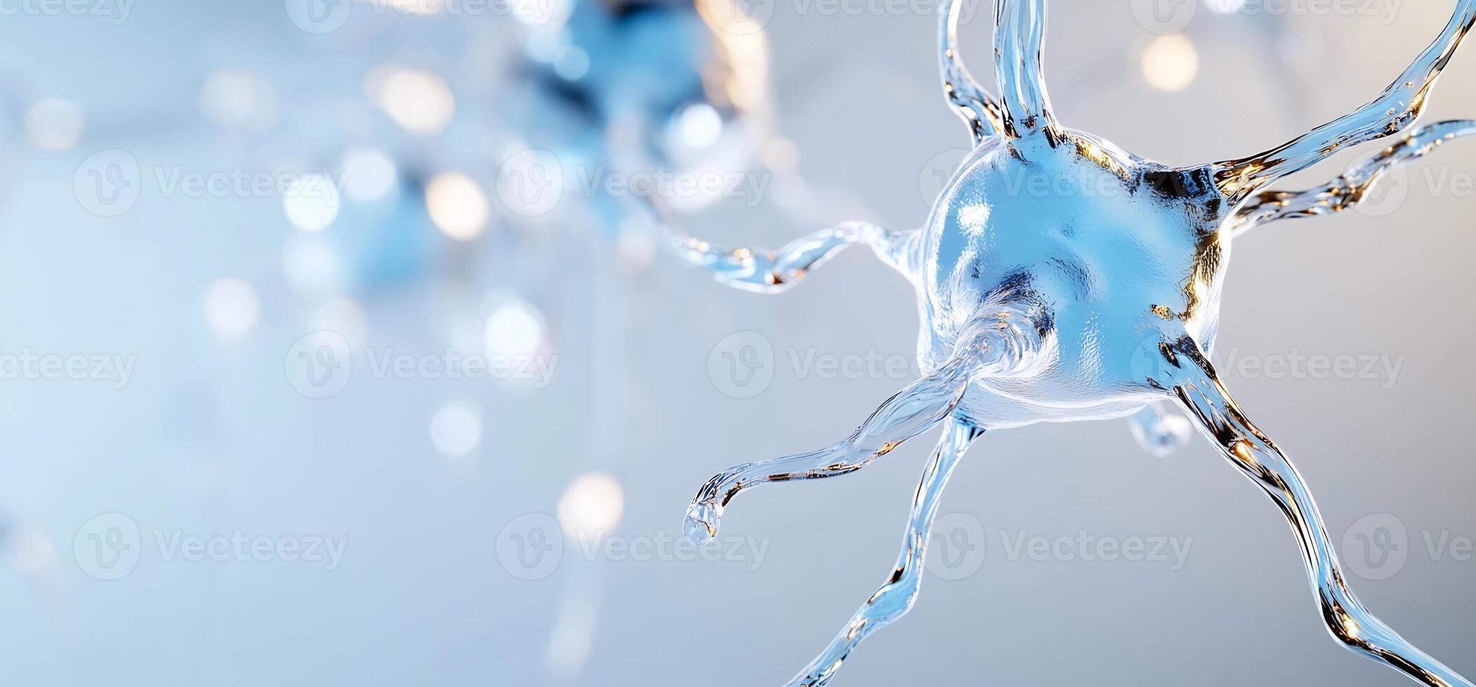 Neuron cell network, medical science, microscopic view, background blur, healthcare photo