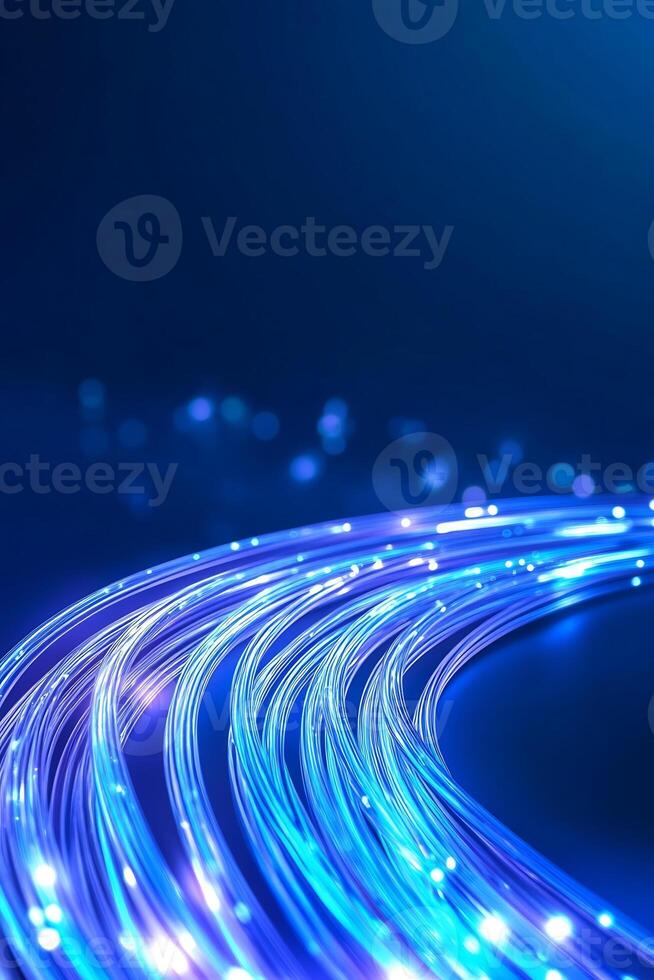 Glowing fiber optics curve, abstract background, technology concept, website banner photo