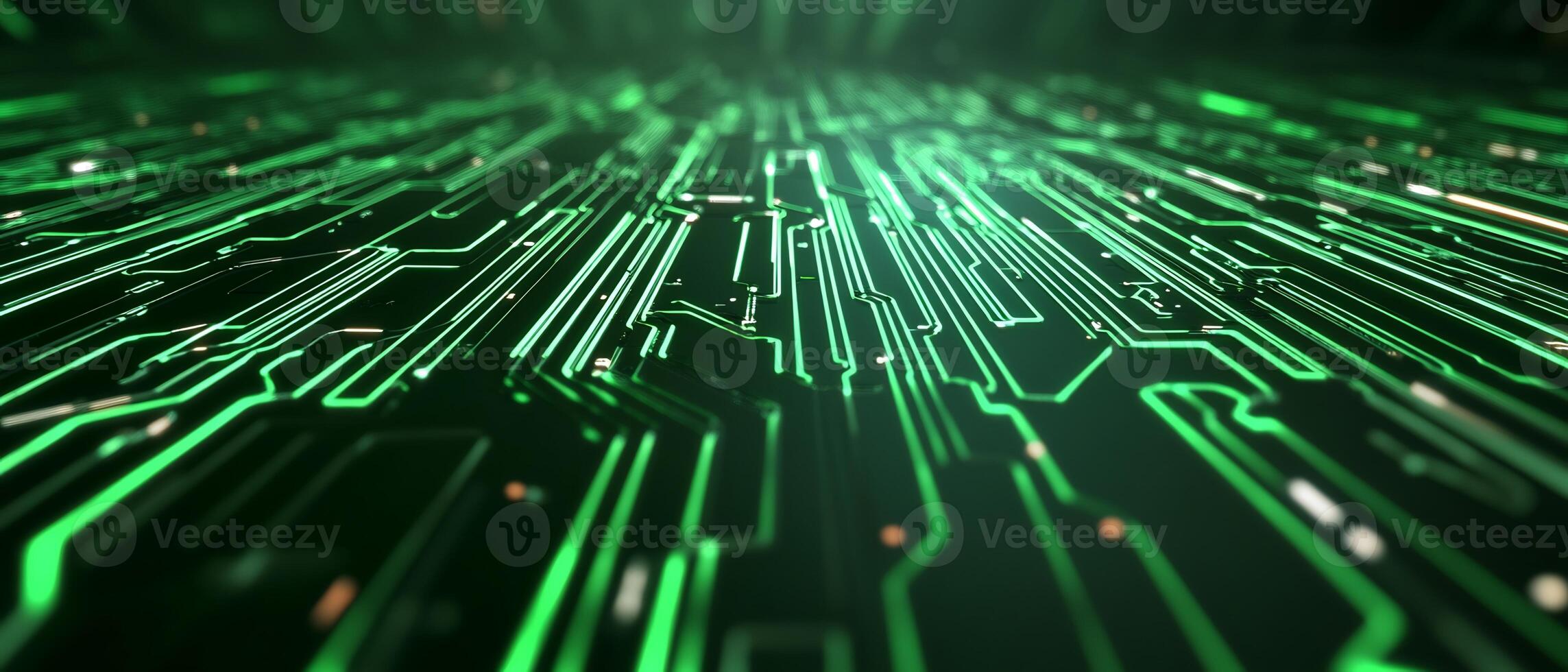 Futuristic green circuit board, technology, digital, background, data flow photo