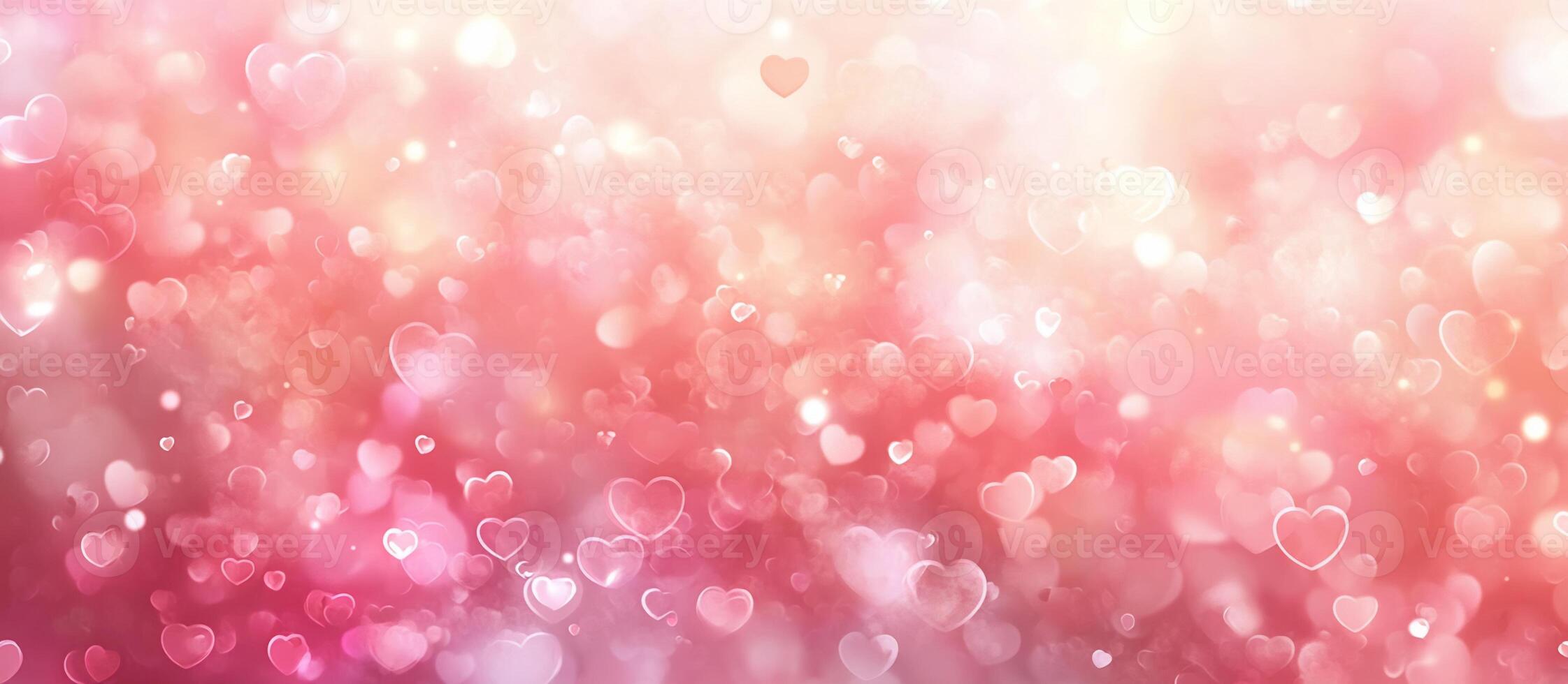 A dreamy background filled with hearts and soft bokeh lights. photo