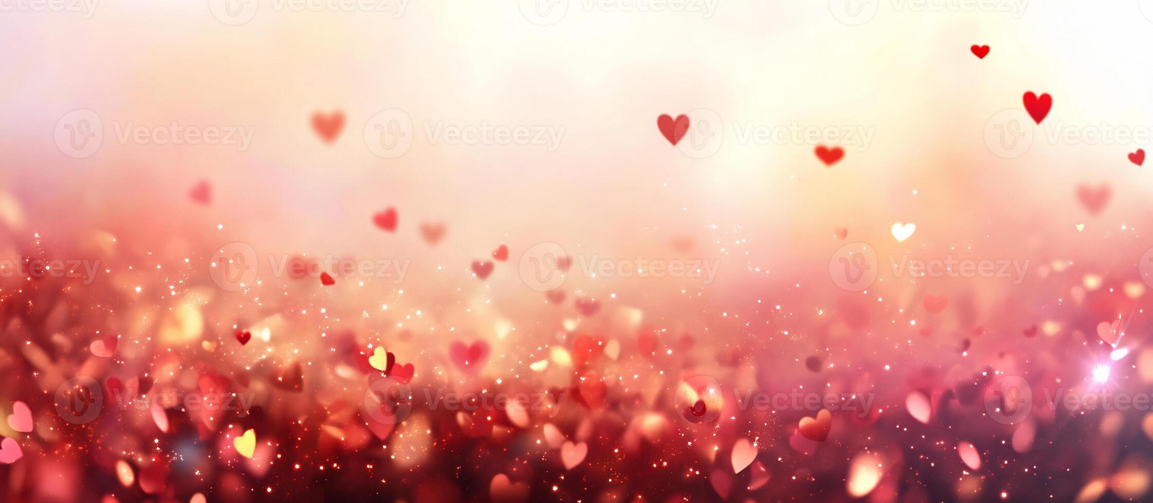 A dreamy background filled with floating hearts and soft light. photo