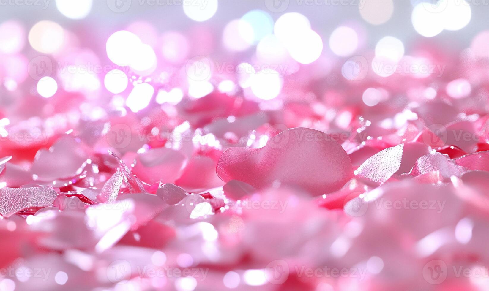 A close-up of pink flower petals scattered on a soft surface. photo