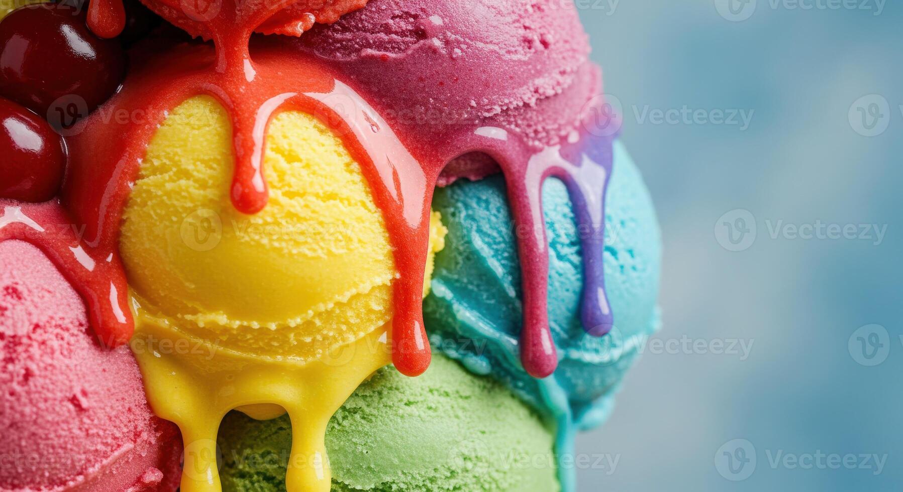 A close up of a colorful ice cream sundae photo