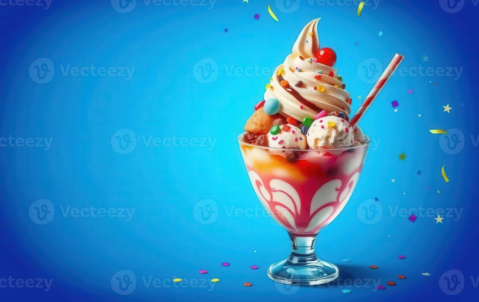 An ice cream sundae with a cherry on top photo