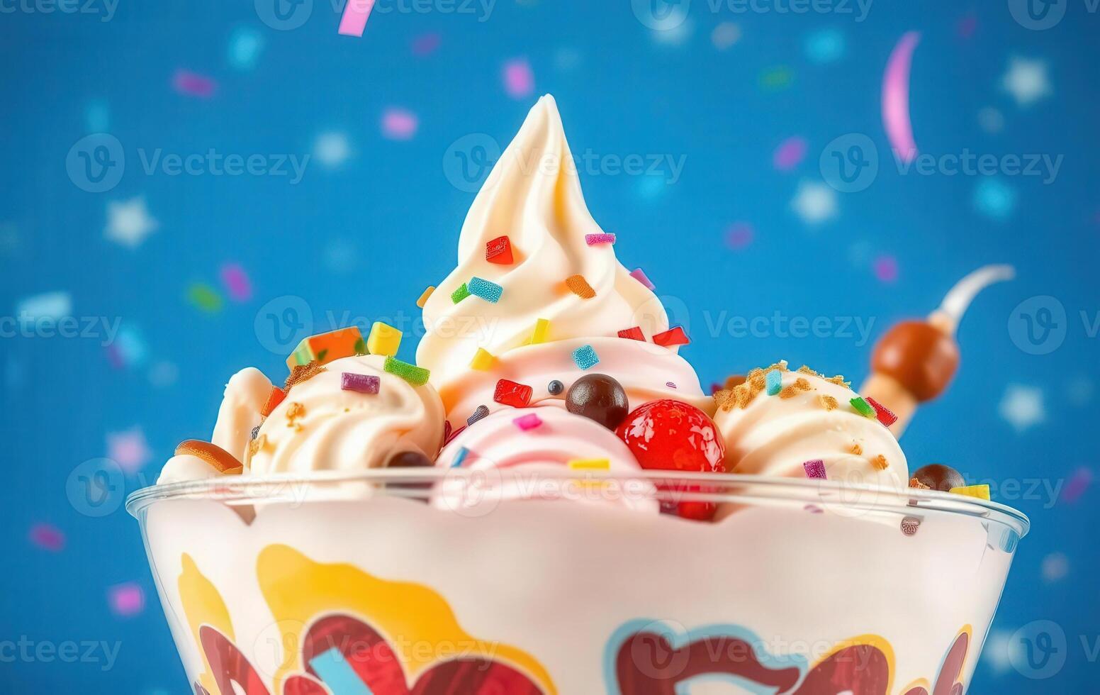 An ice cream sundae with sprinkles and confetti photo