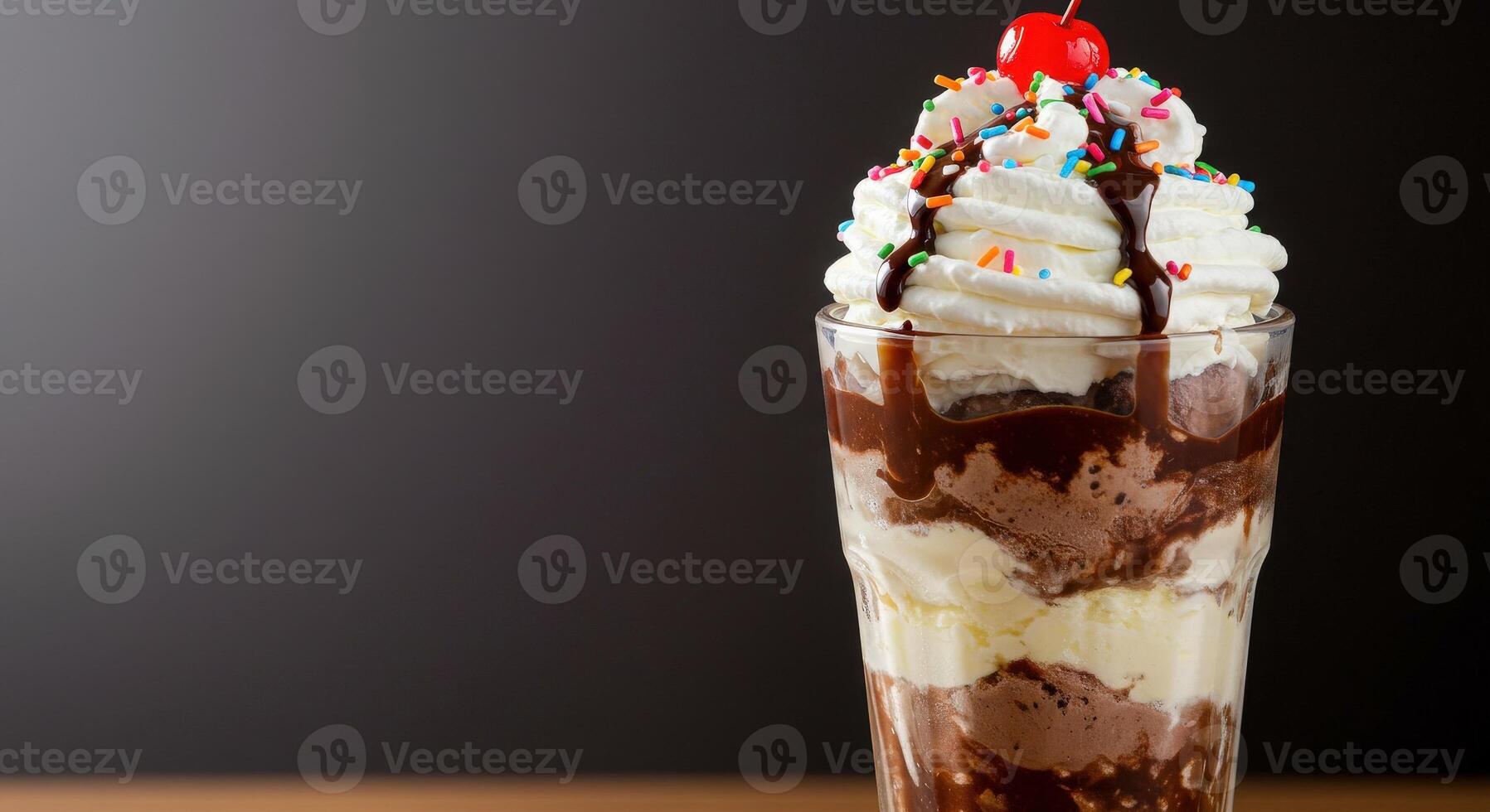 A sundae with chocolate and whipped cream photo