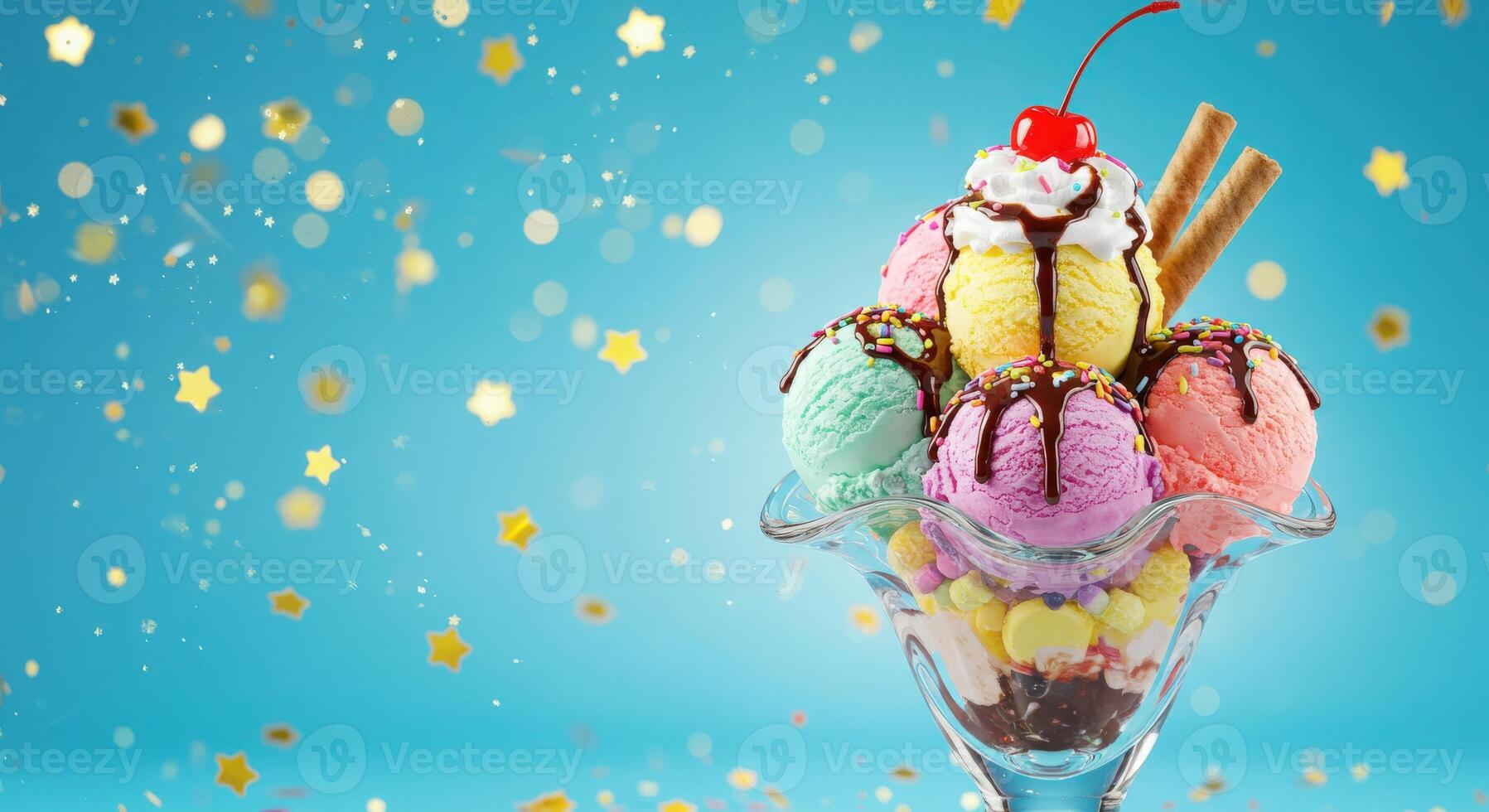Ice cream sundae with cherry on top photo