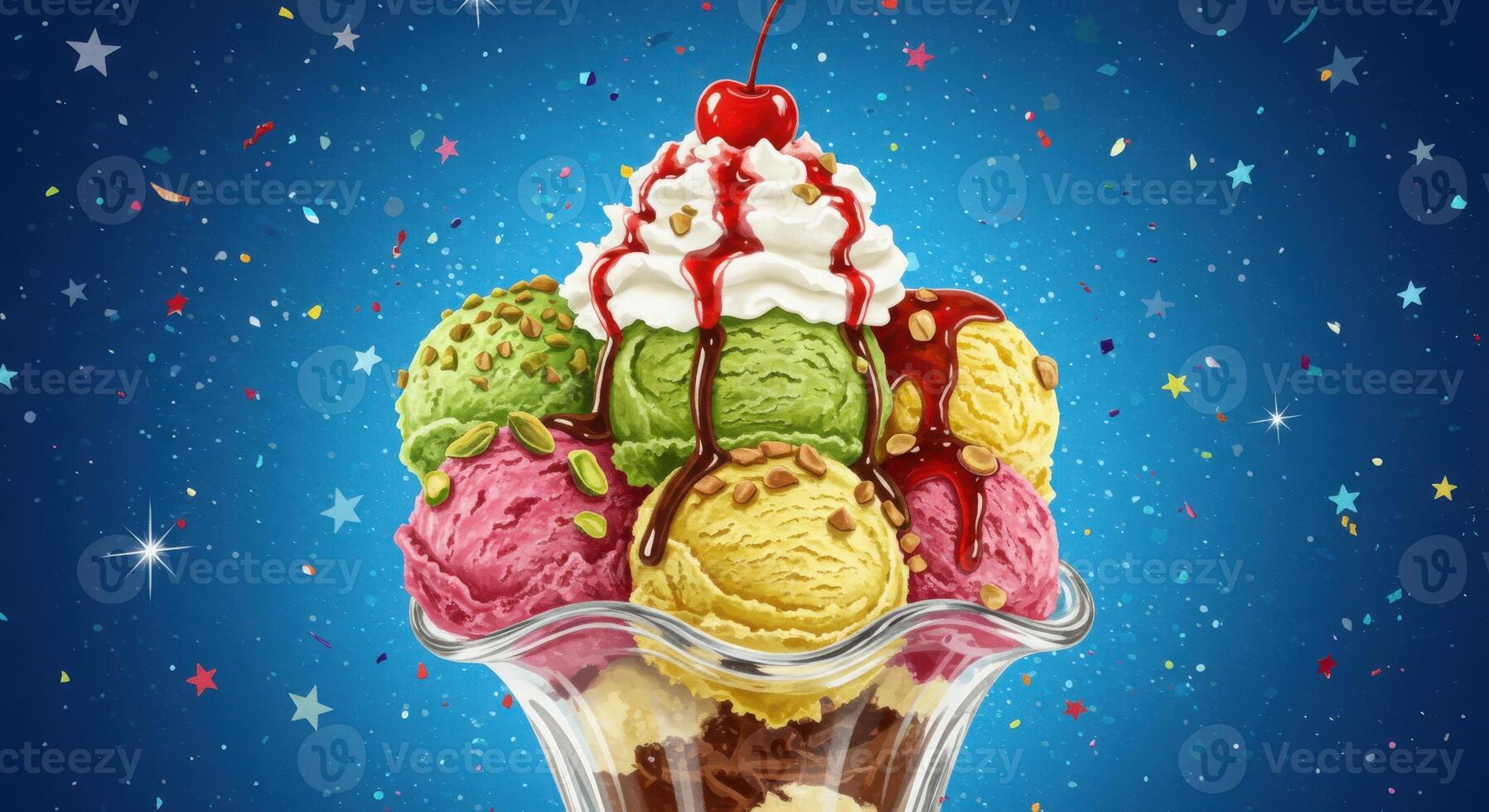 Ice cream sundae with cherry on top photo
