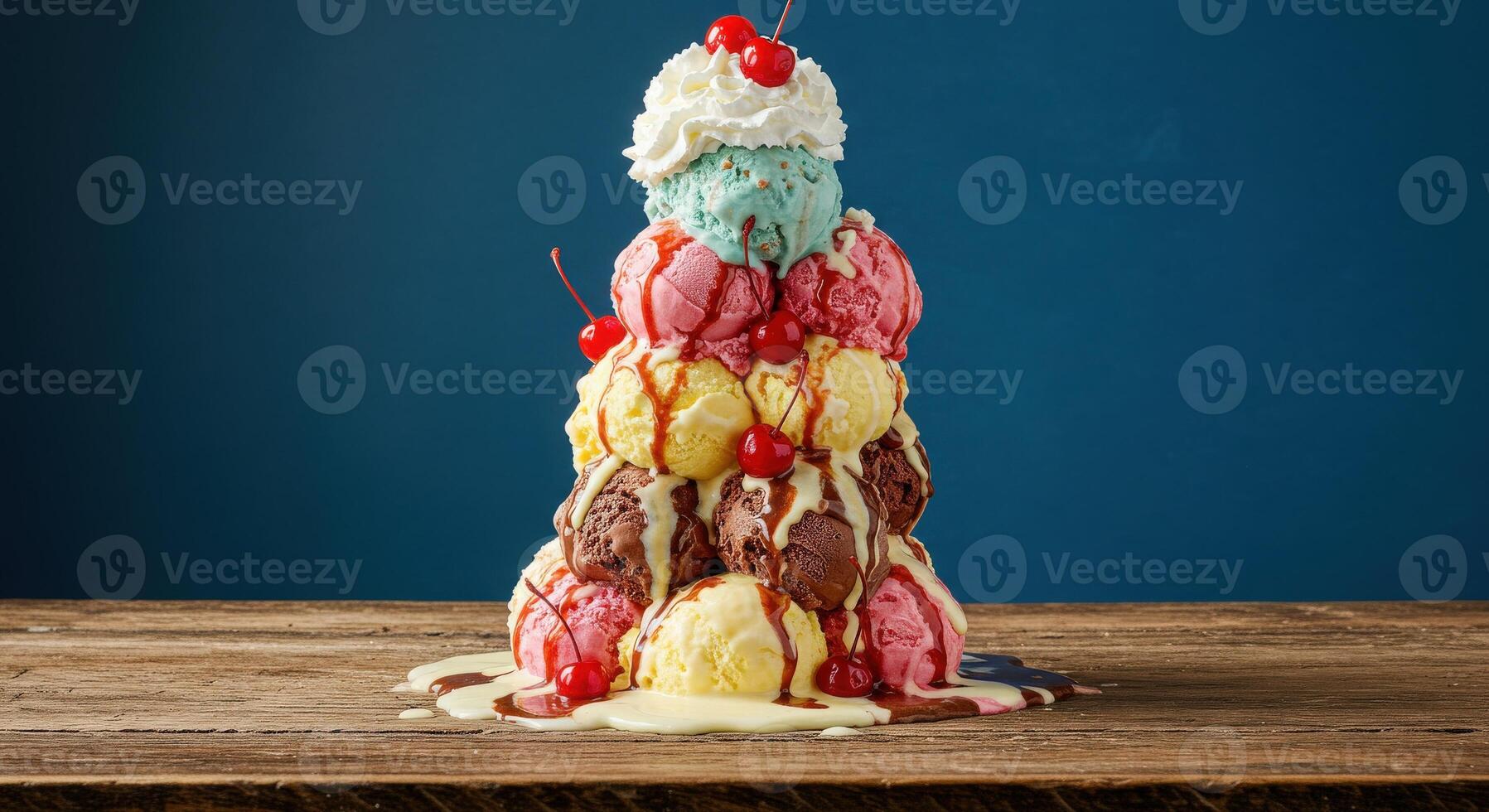 A tower of ice cream sundaes photo
