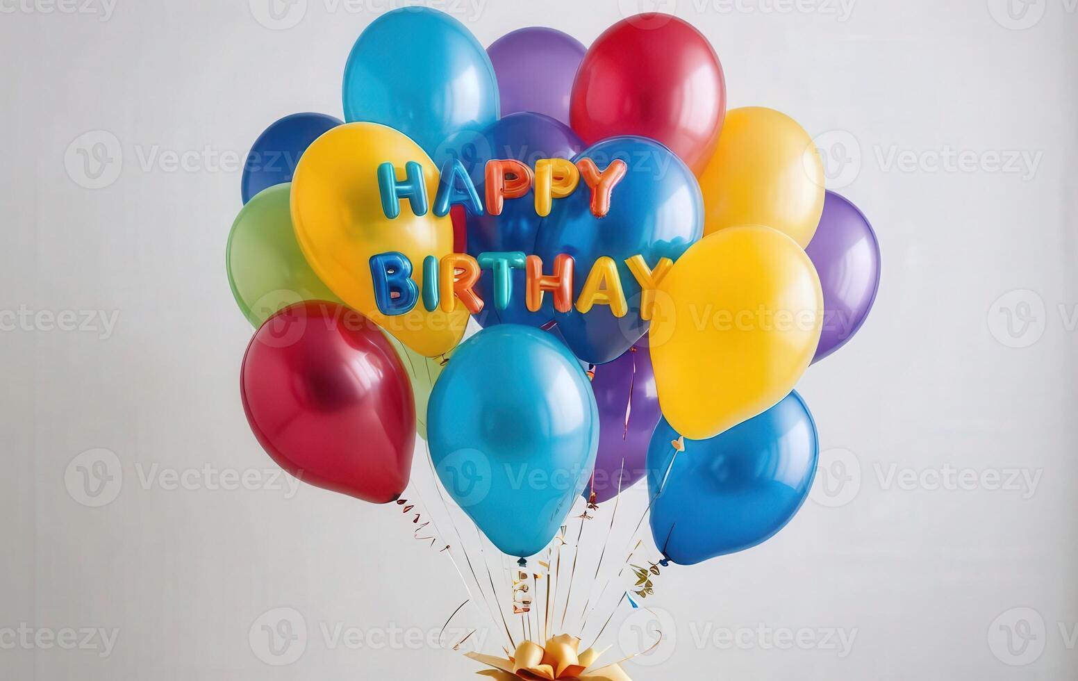 A bouquet of colorful balloons with the word happy birthday written on them photo