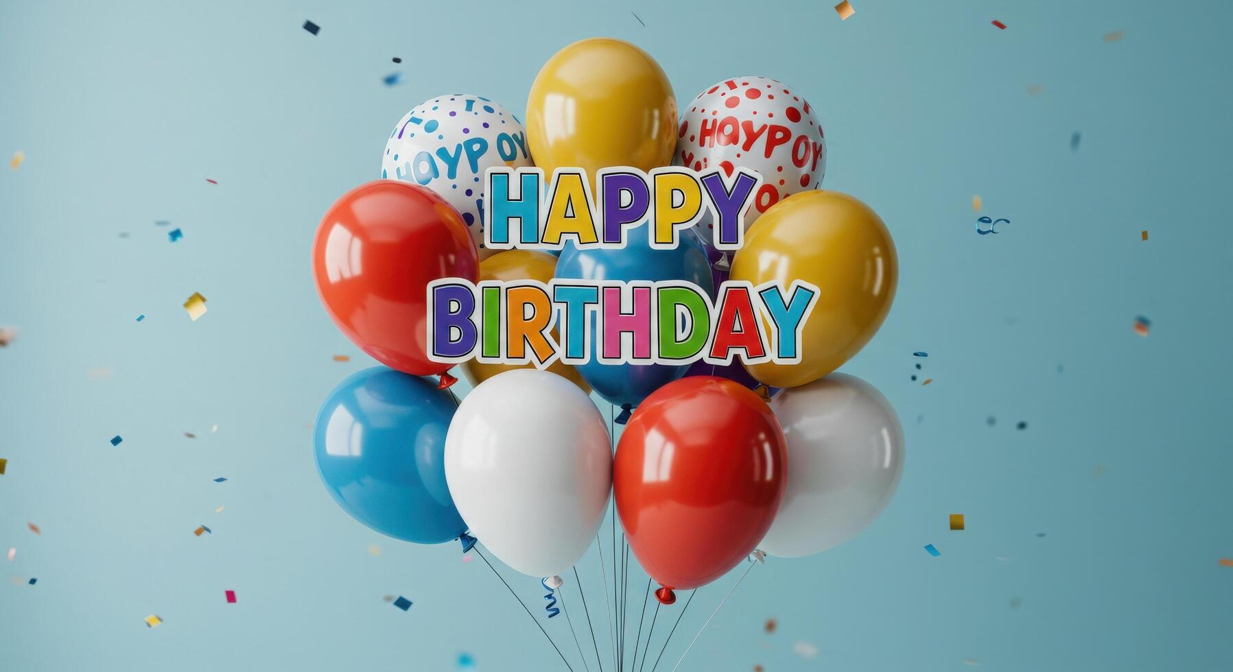 Happy birthday balloons on blue background 3d render photo