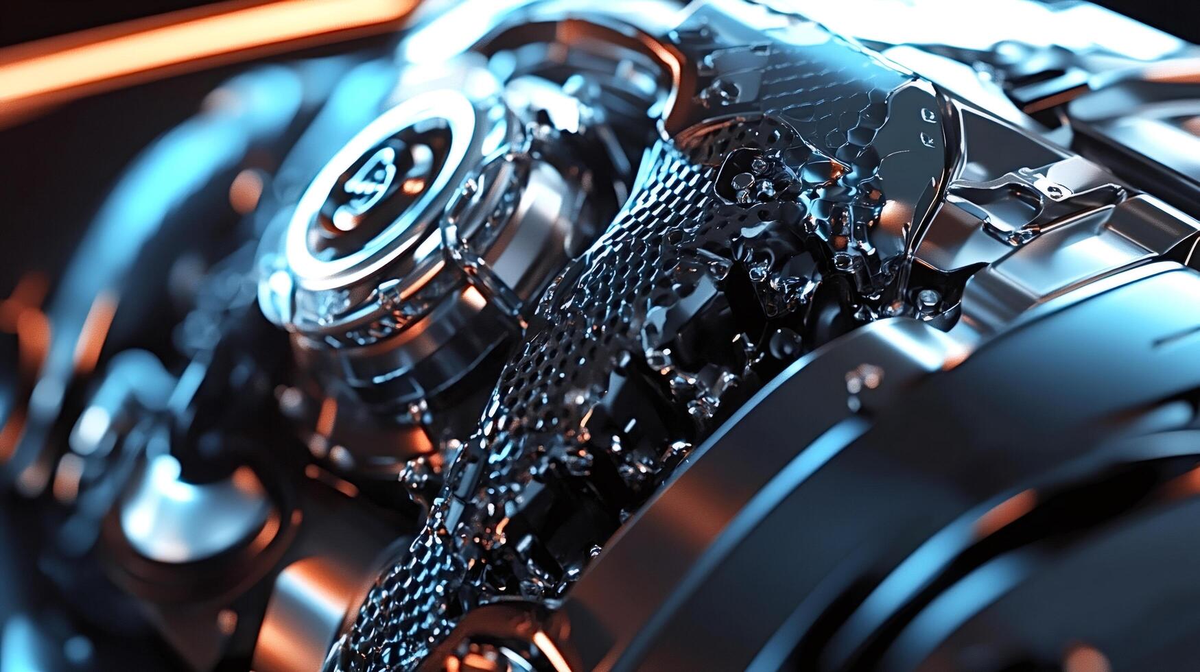 Futuristic metallic engine with complex details photo