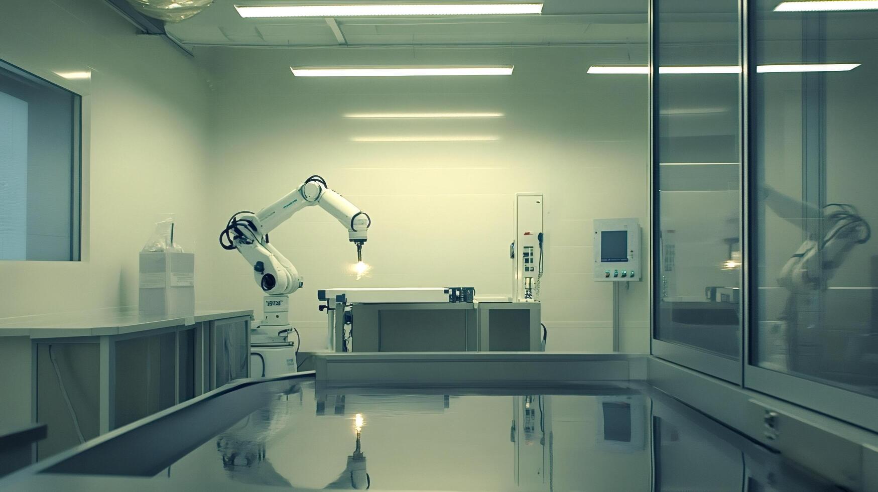 Robotic arm performing task in modern laboratory photo
