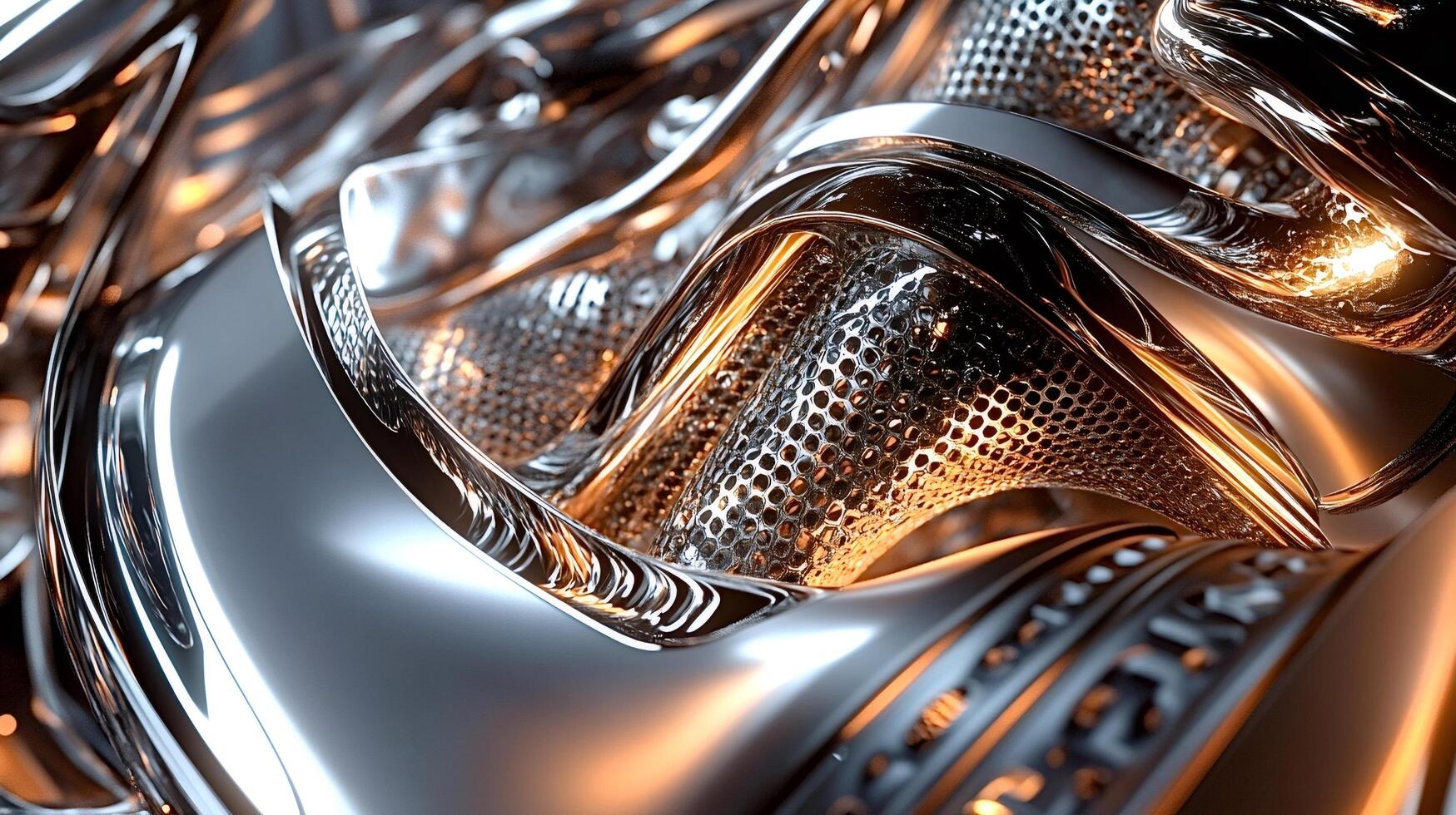 Abstract metallic honeycomb structure reflecting golden light photo