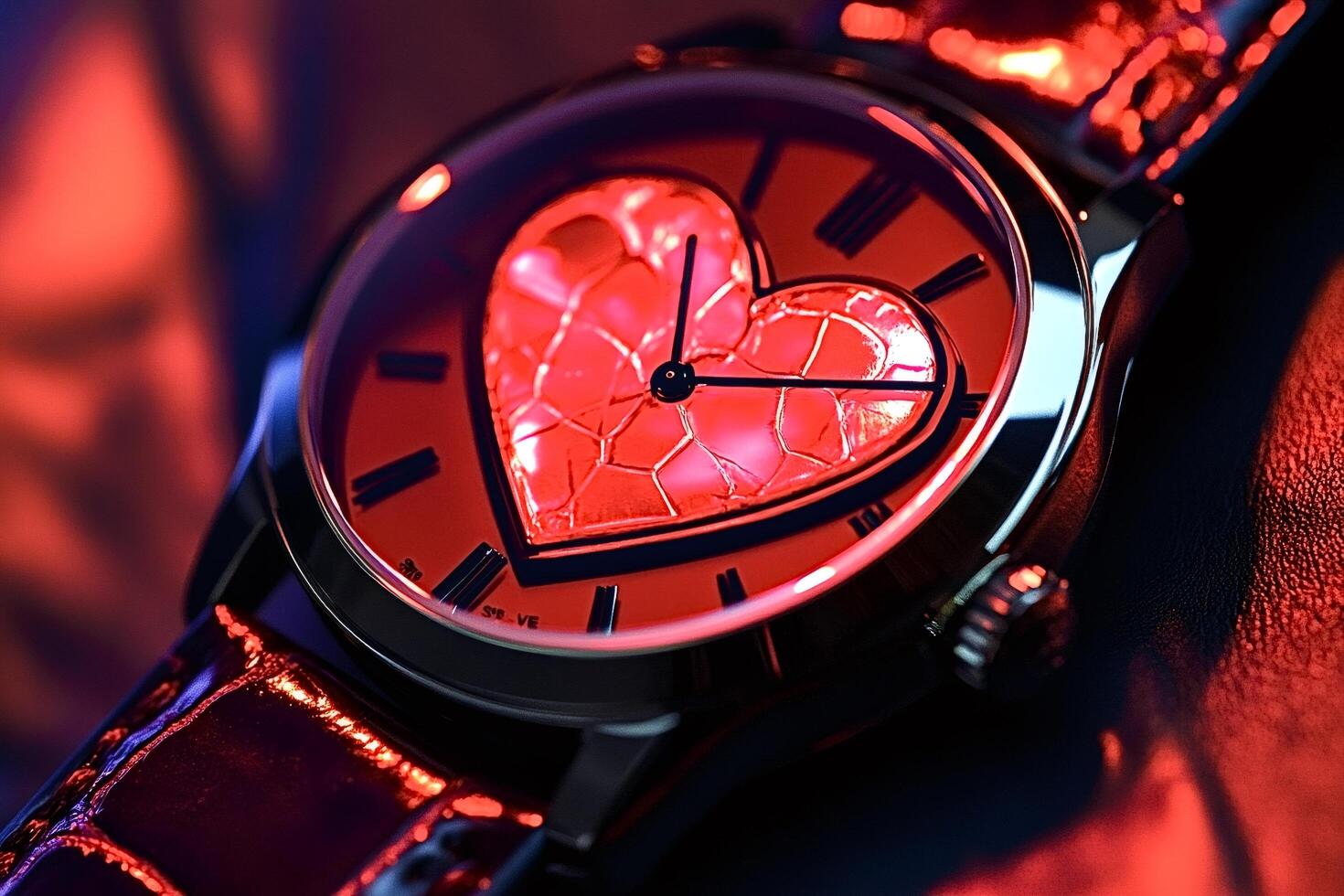 Wristwatch showing red heart and time passing by photo