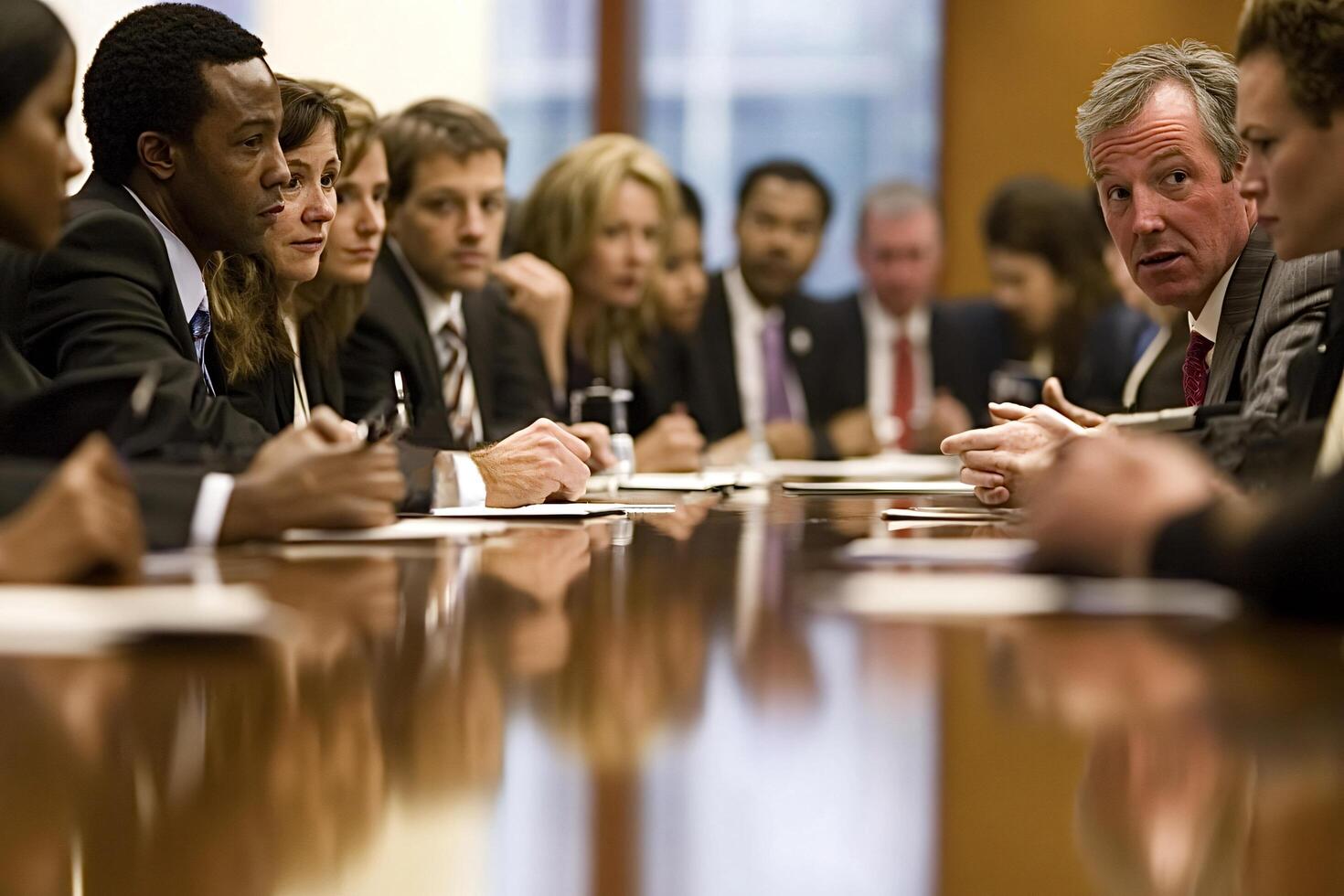 Business people having a meeting around a conference table photo
