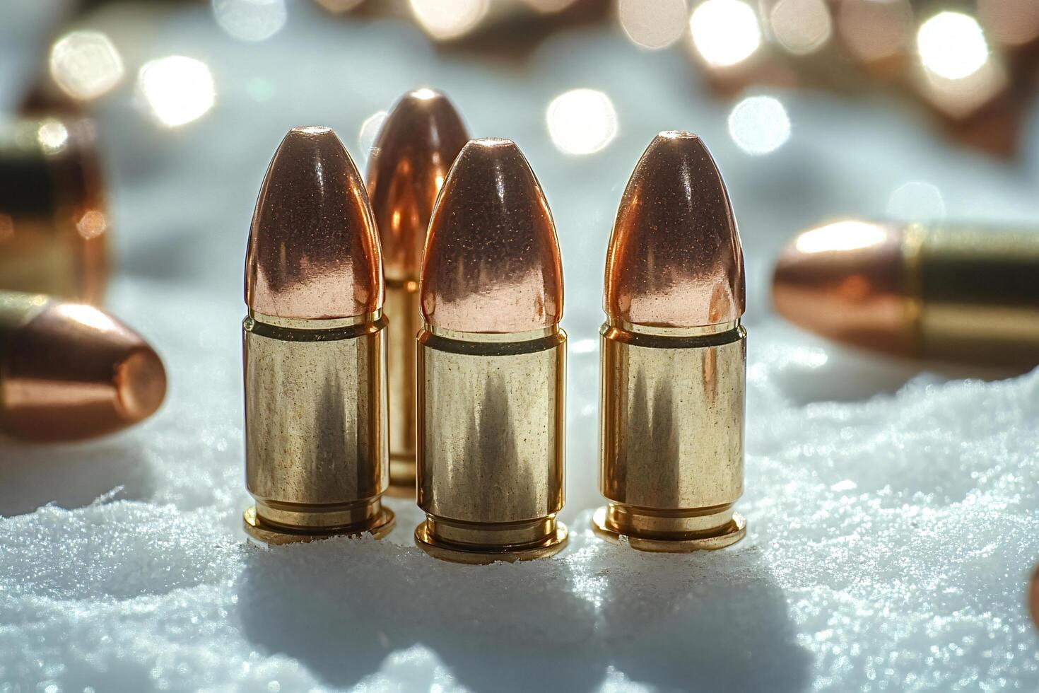 9mm bullets standing in snow with bullets in background photo