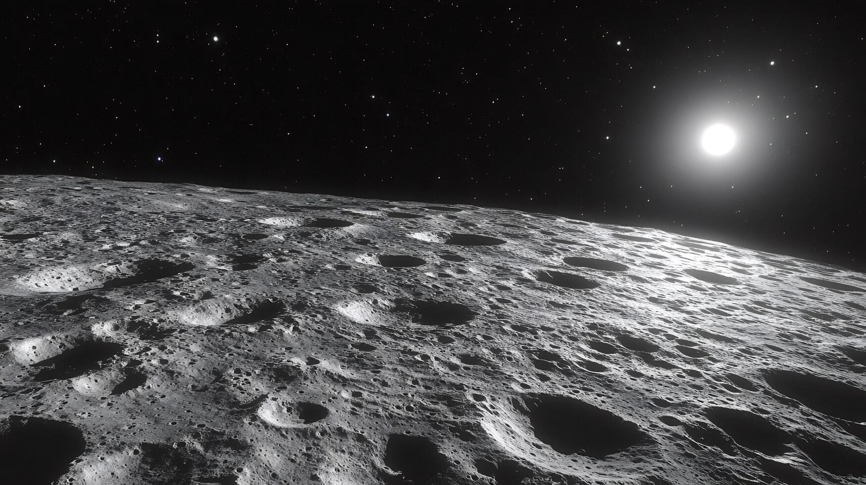 Bright star rising over the cratered surface of the moon photo