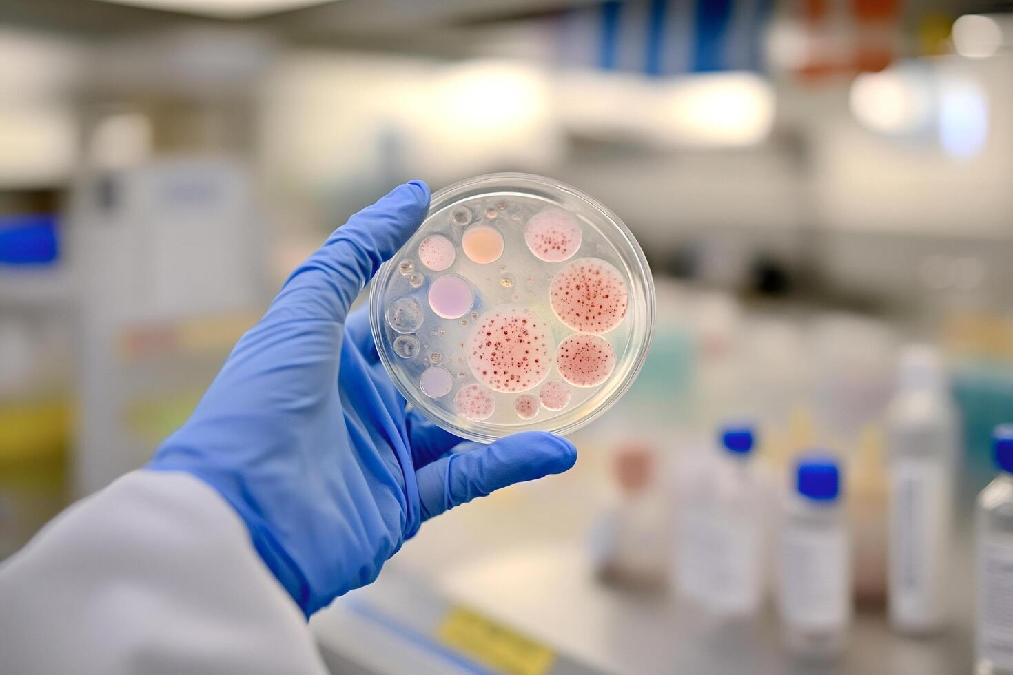 Scientist analyzing bacterial cultures in laboratory photo