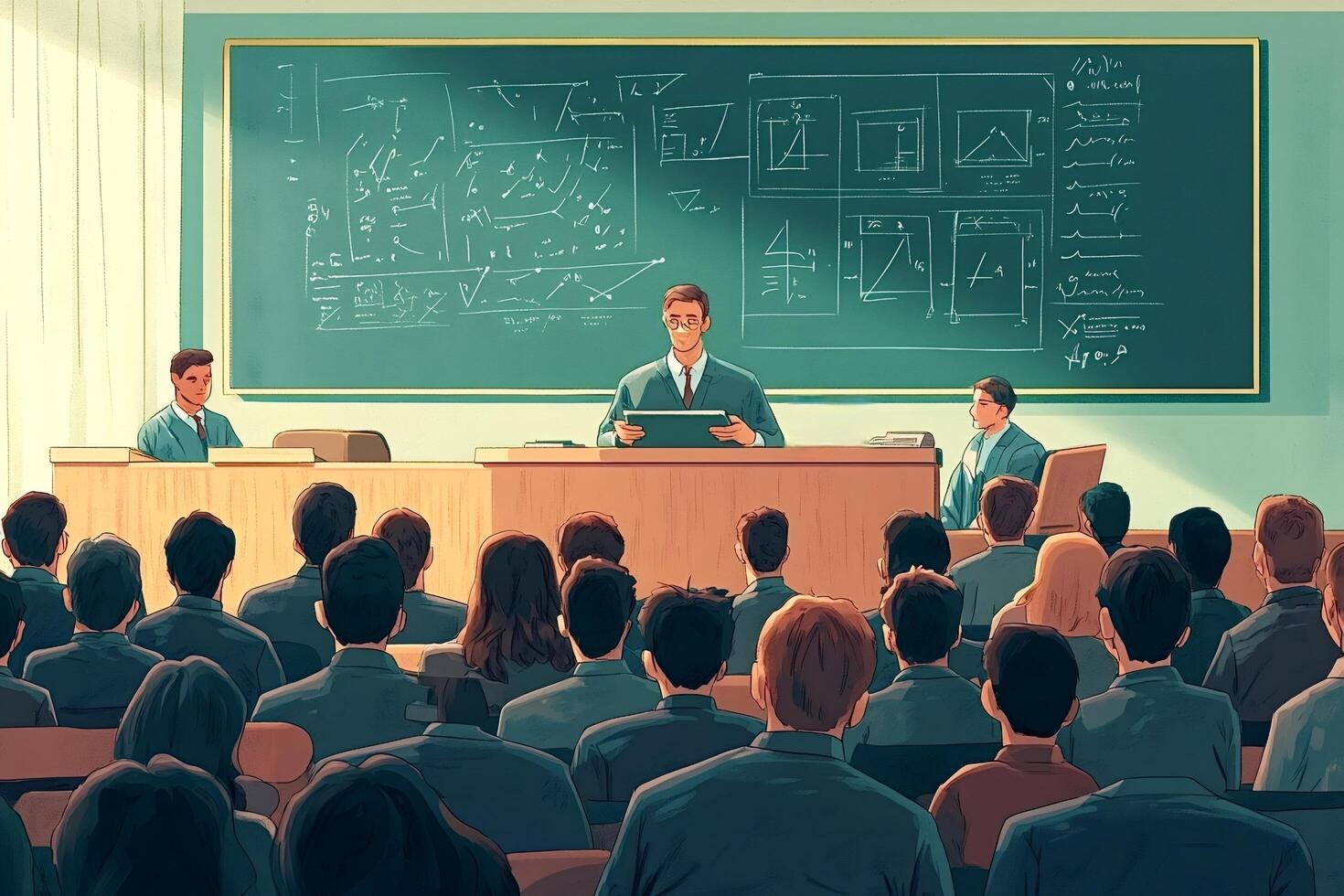 Professor teaching mathematics in university classroom to students photo
