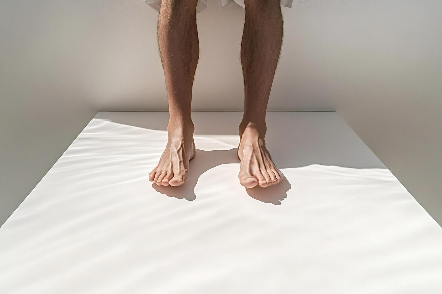 Sunlight casting shadows on bare feet photo