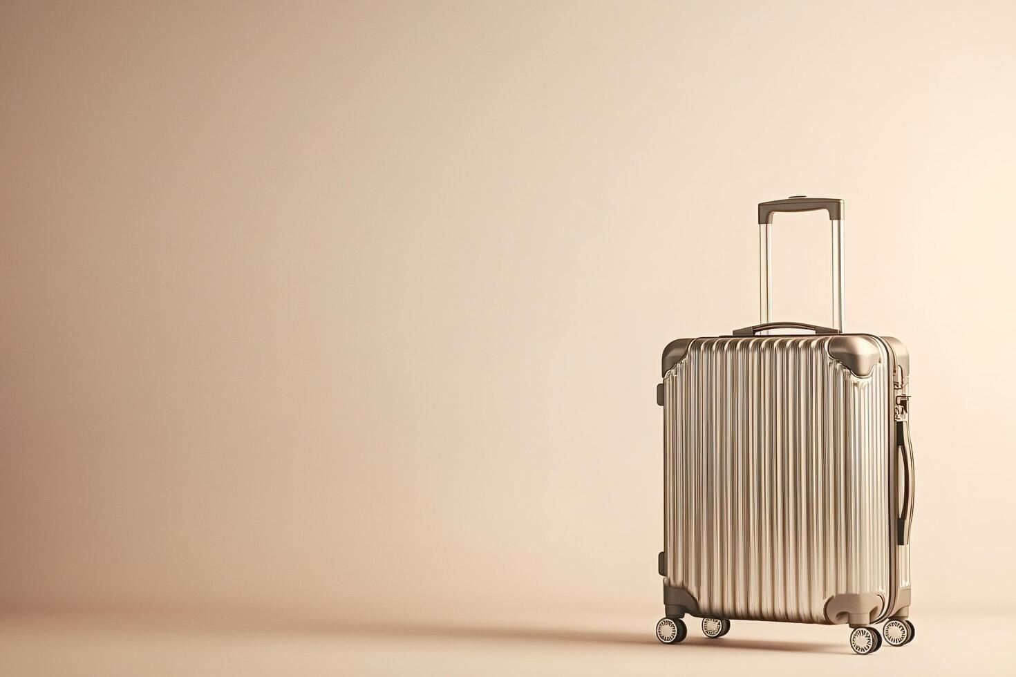 Modern suitcase standing on beige background symbolizing travel and adventure photo
