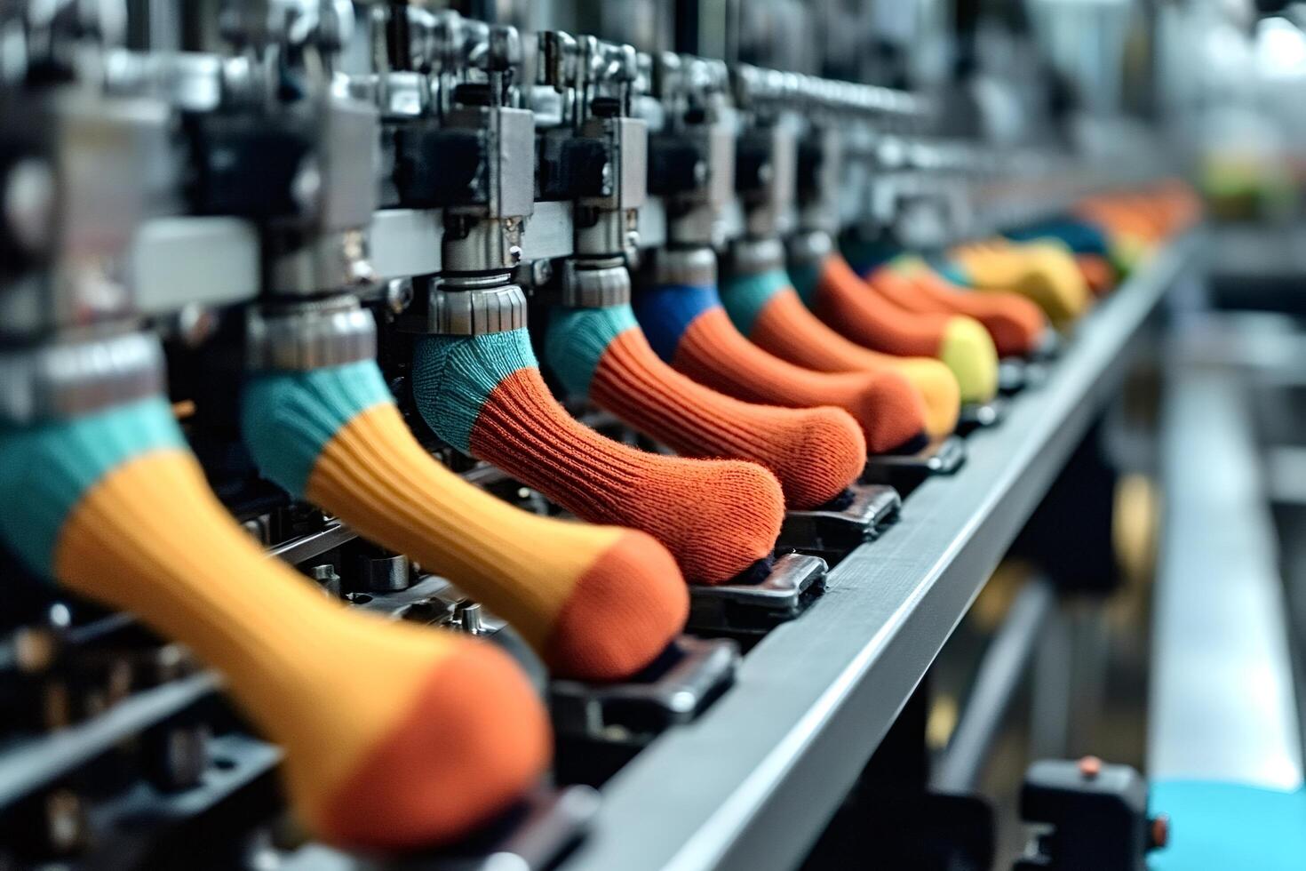 Automated industrial textile machine produc colorful socks in a modern factory photo