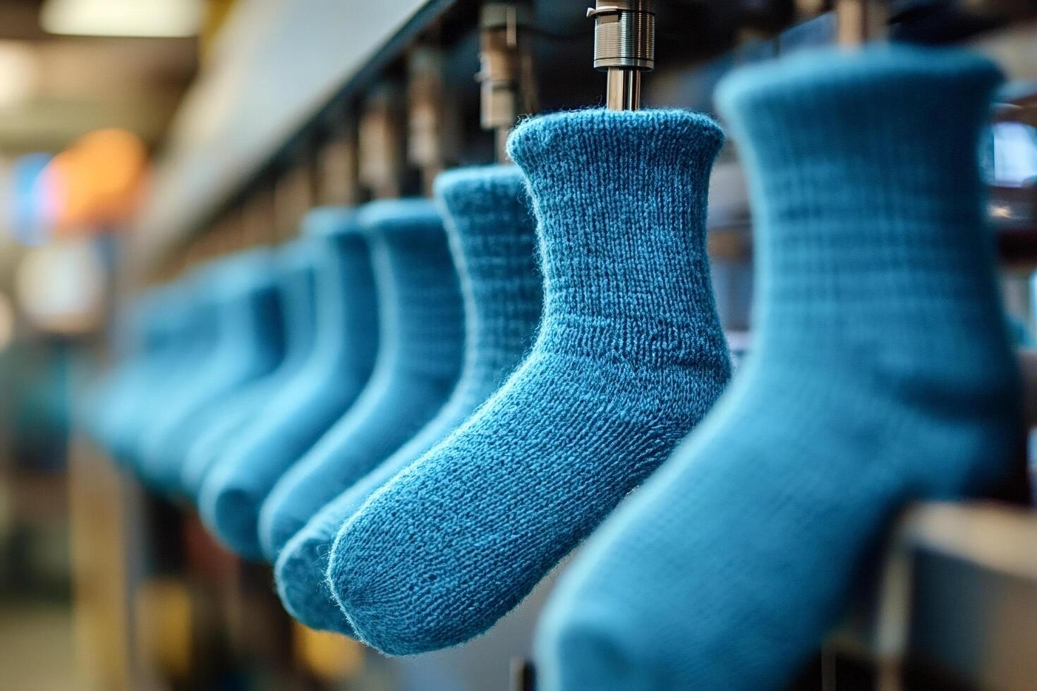 Automated production line manufacturing warm knitted socks photo