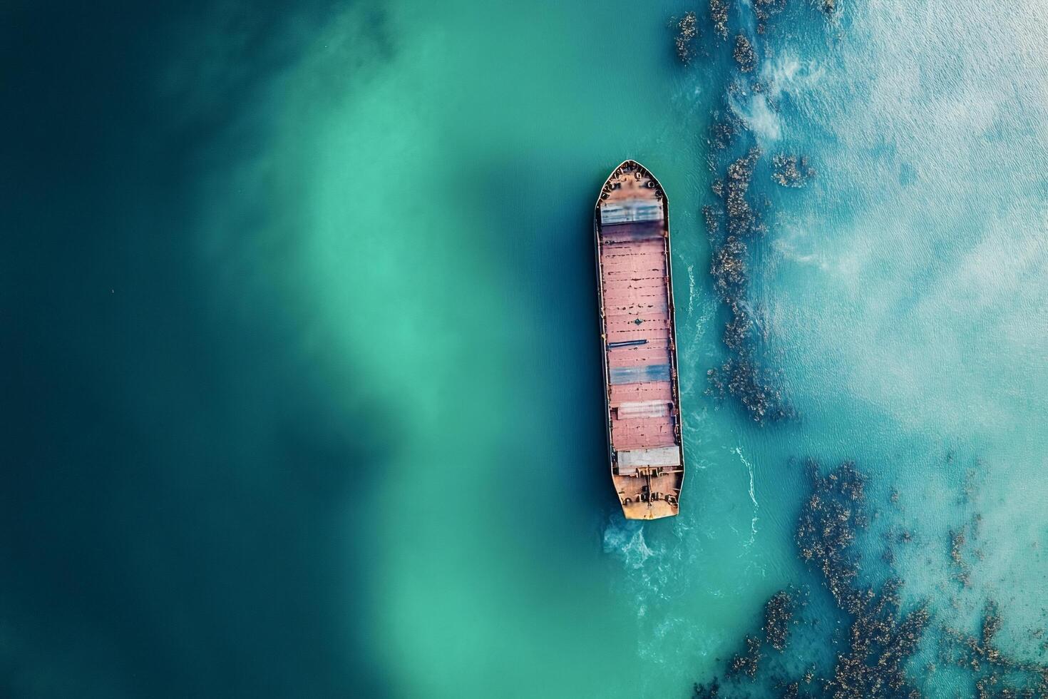 Cargo ship navigating through turquoise waters photo