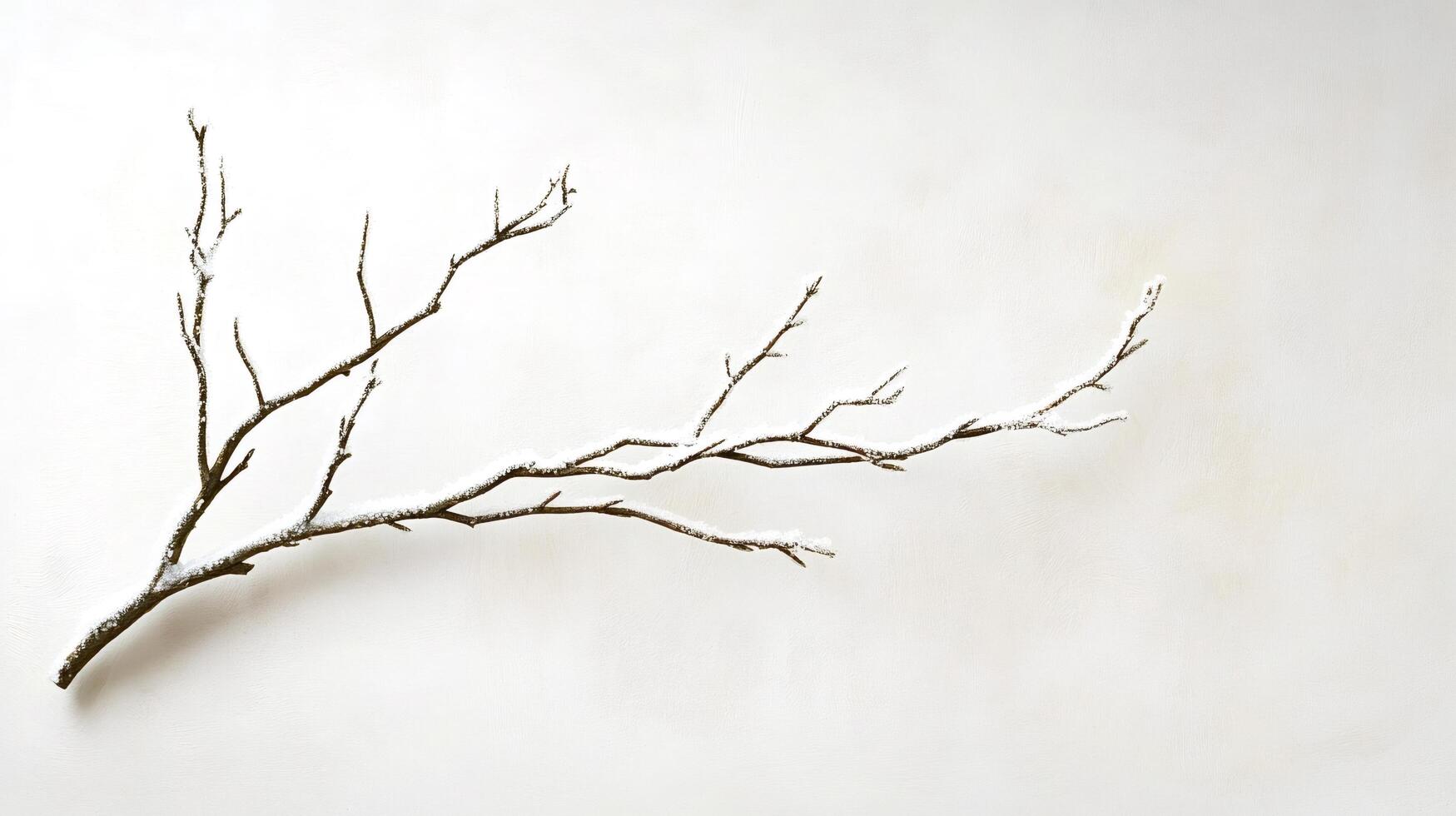 Bare snowy branch lying on white background symbolizing winter photo