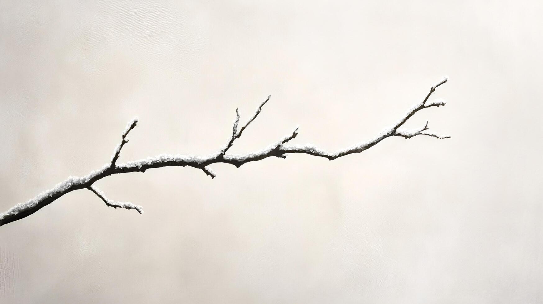 Bare branch covered with snow against a white background photo