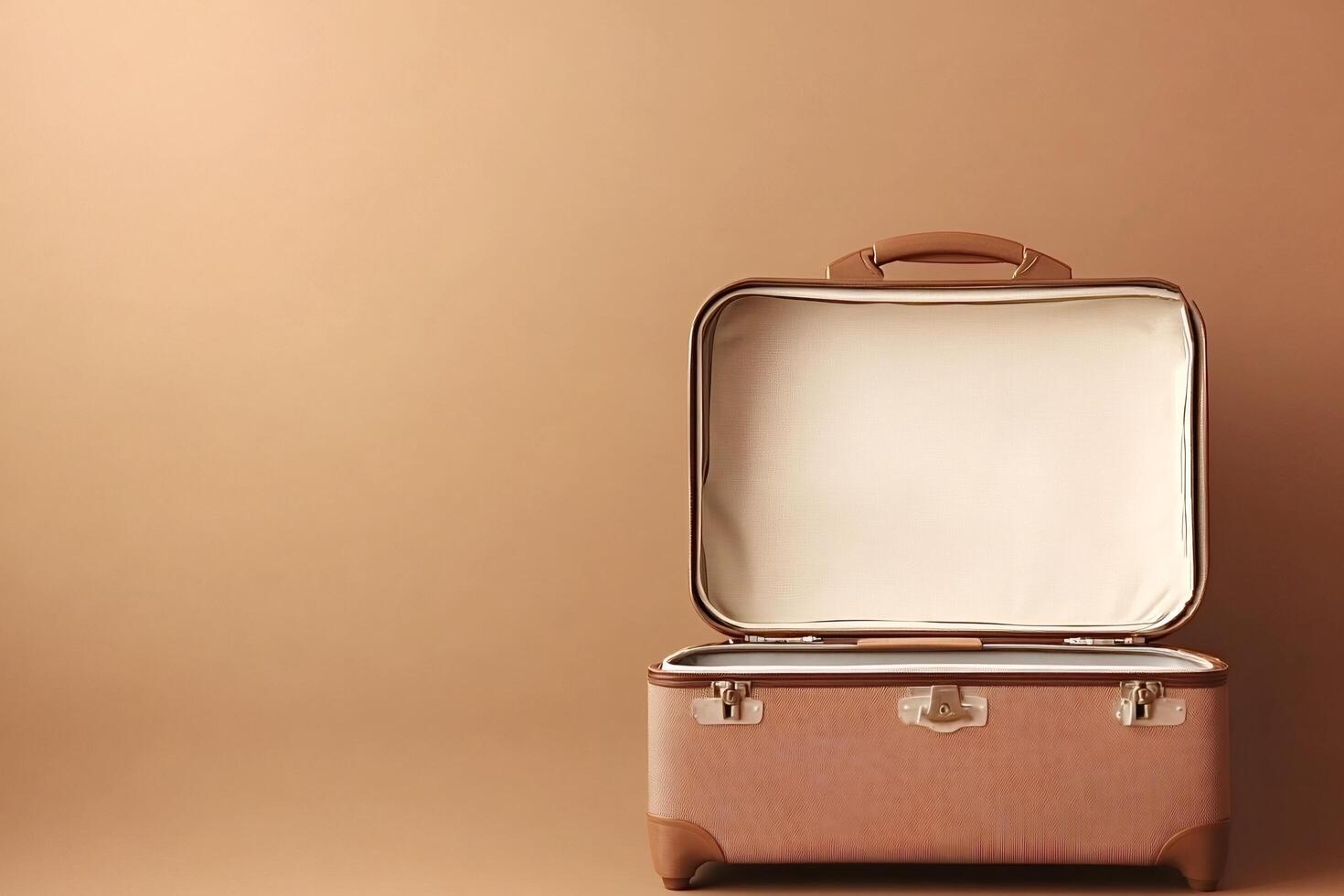 Open vintage suitcase inviting to explore new adventures and travel the world photo